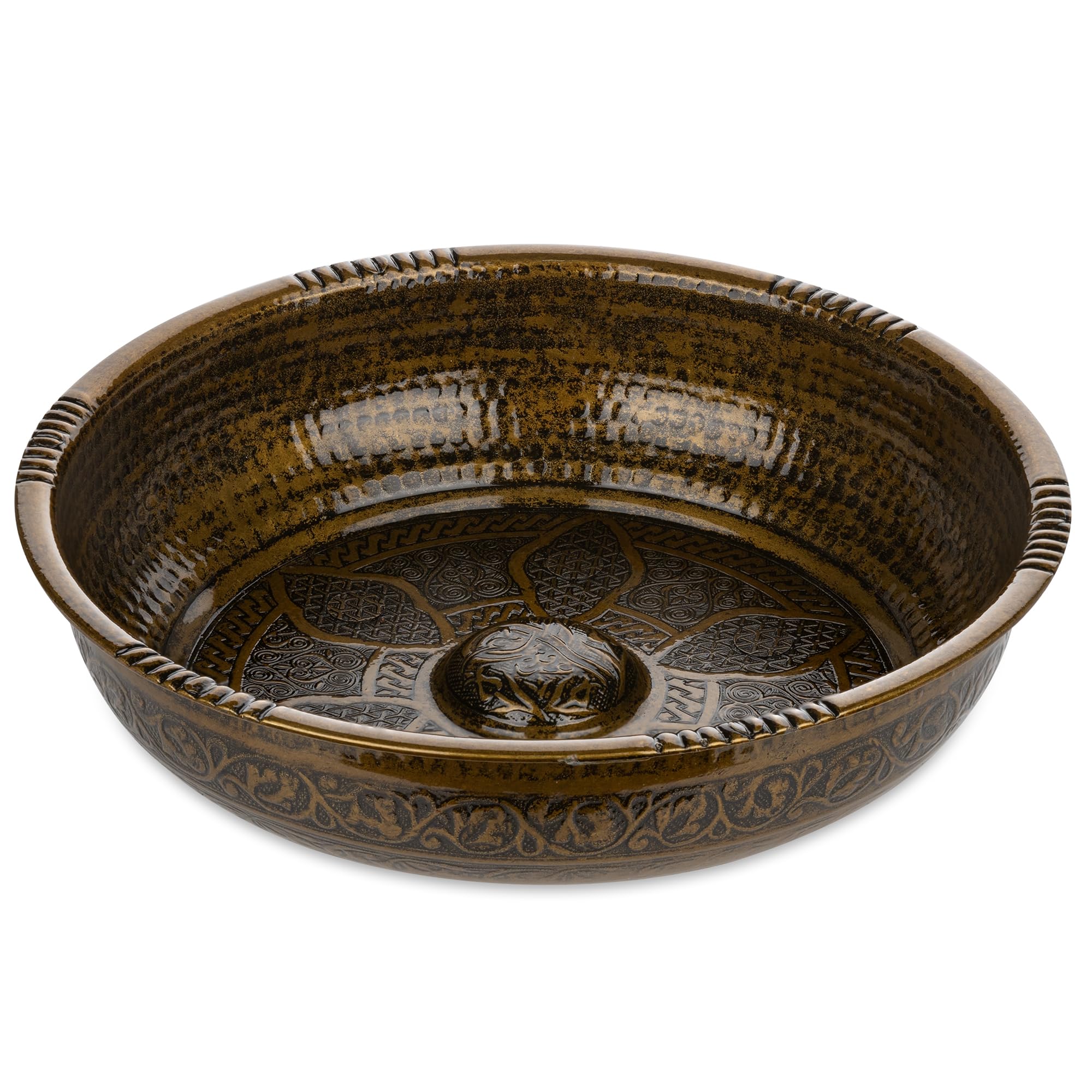 Alisveristime Traditional Turkish Bath Hammam Bowl with Authentic Motifs (440gr (15.50 oz) Made of Zinc (7.87-Inch Diameter) (Antique Green)