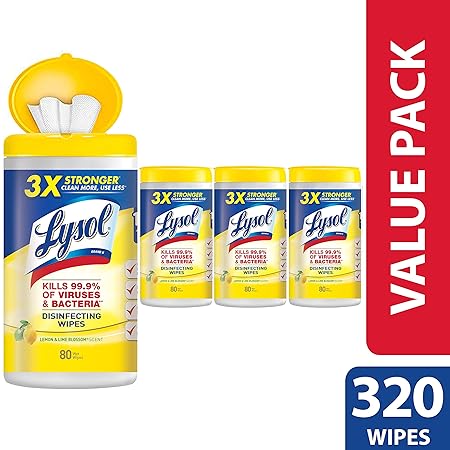 Lysol Disinfecting Wipes Value Pack, Lemon Scent and Ocean Fresh Scent, 320 Count