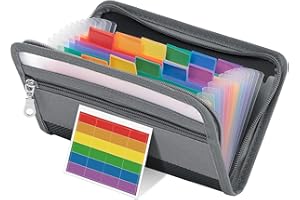 Oterri A6 Size Small Receipt Coupon Organizer, 13 Pocket Accordion File Folder, Expandable Portable Zipper Wallet for Coupons