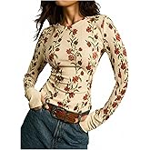 Verdusa Women's Floral Long Sleeve Graphic Tees Boho Vintage T Shirts with Thumbhole