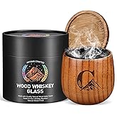 Argefkeen Charred Wooden Whiskey Glasses Personalized Bourbon Drinking Glass Ideas Gifts for Men Husband, Dad, Brother, Whiskey Lovers Birthday Insulated Old Fashioned Glass Whiskey Tumbler G