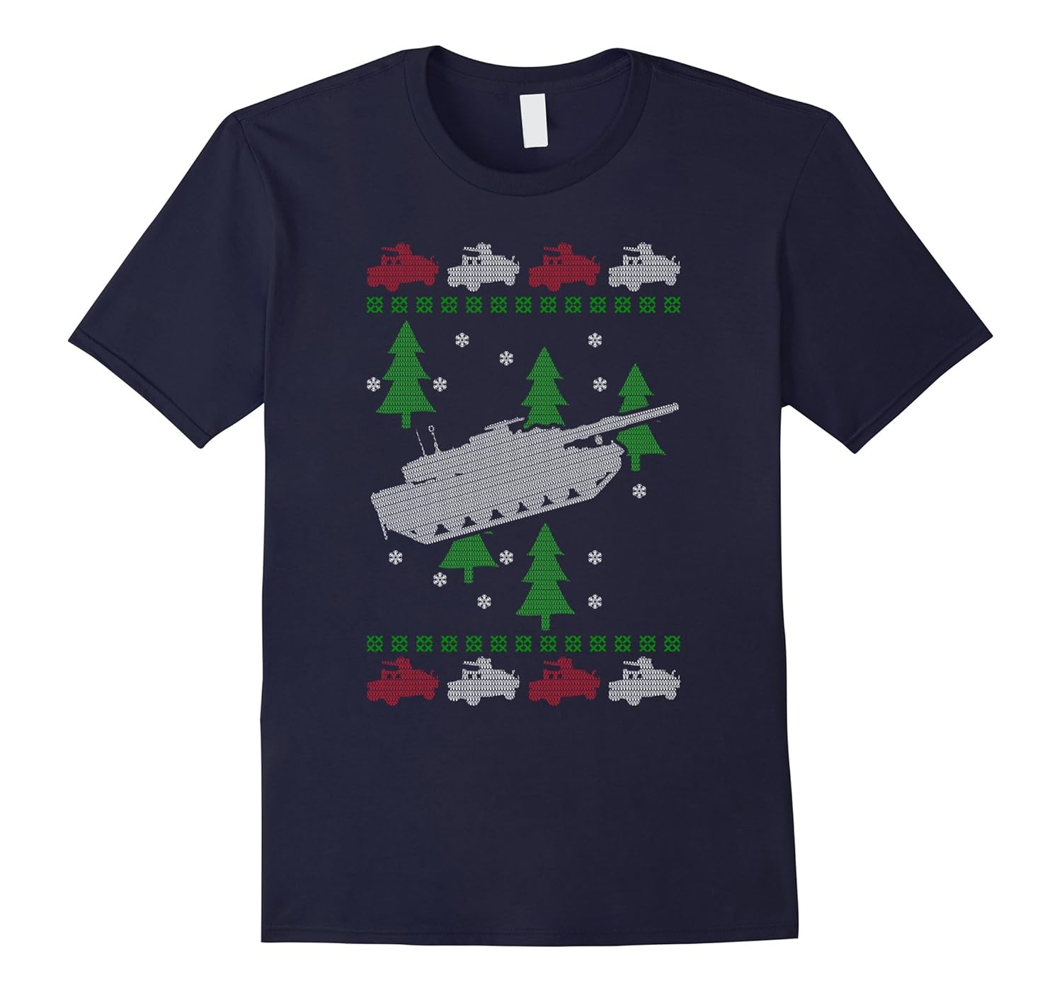 Military Tank Sleigh Reindeer Ugly Christmas Sweater T-Shirt-ANZ