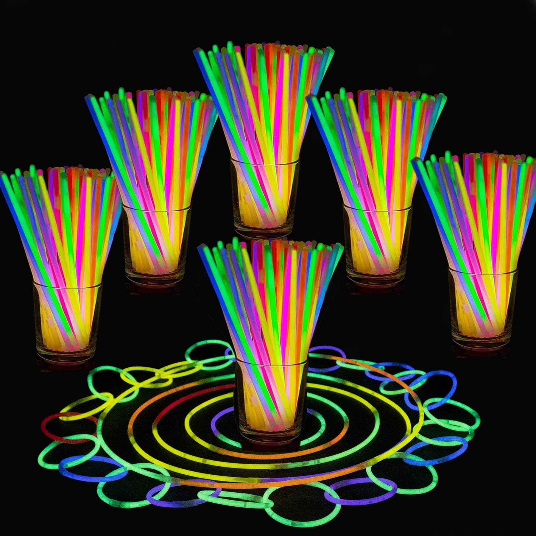 SHATCHI 204Pcs Premium Glow Sticks 8Inch for Kids Adults Party Pack for Glow in Dark Necklace Bracelets Wrist Band Ball Flower with Connecters Glowsticks