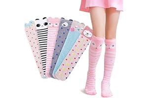 MOGGEI 6 Pairs Kids Girls Knee High Socks Gift Long Crazy Silly Tall Funny Boot Cute Animal Child Fun Socks