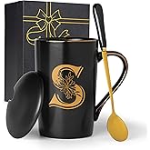 Jmugmt Letter S Personalized Initial Mugs with Flower, Letter S Personalized Coffee Mug, Customized Cool Letter Mugs for Women, Bridal Shower Gifts, Women's Initials Gifts Mug 14 OZ Matte Black