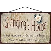 5x8 Grandma's House Sign with Magnolia Flower What Happens at Grandma's House Stays at Grandma's House Vintage Style Decorative Household Family Home Décor Grandmother Gift Signs