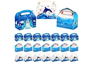 Dianelhall 24 Pcs Shark Party Favors Treat Box 4.8x2.4x2.76 Inch Small Gable Box Shark Goodie Bag for Gift Candy Ocean Sea Themed Bag for Boys Kid Baby Shower Birthday Beach Pool Party Supply Decor