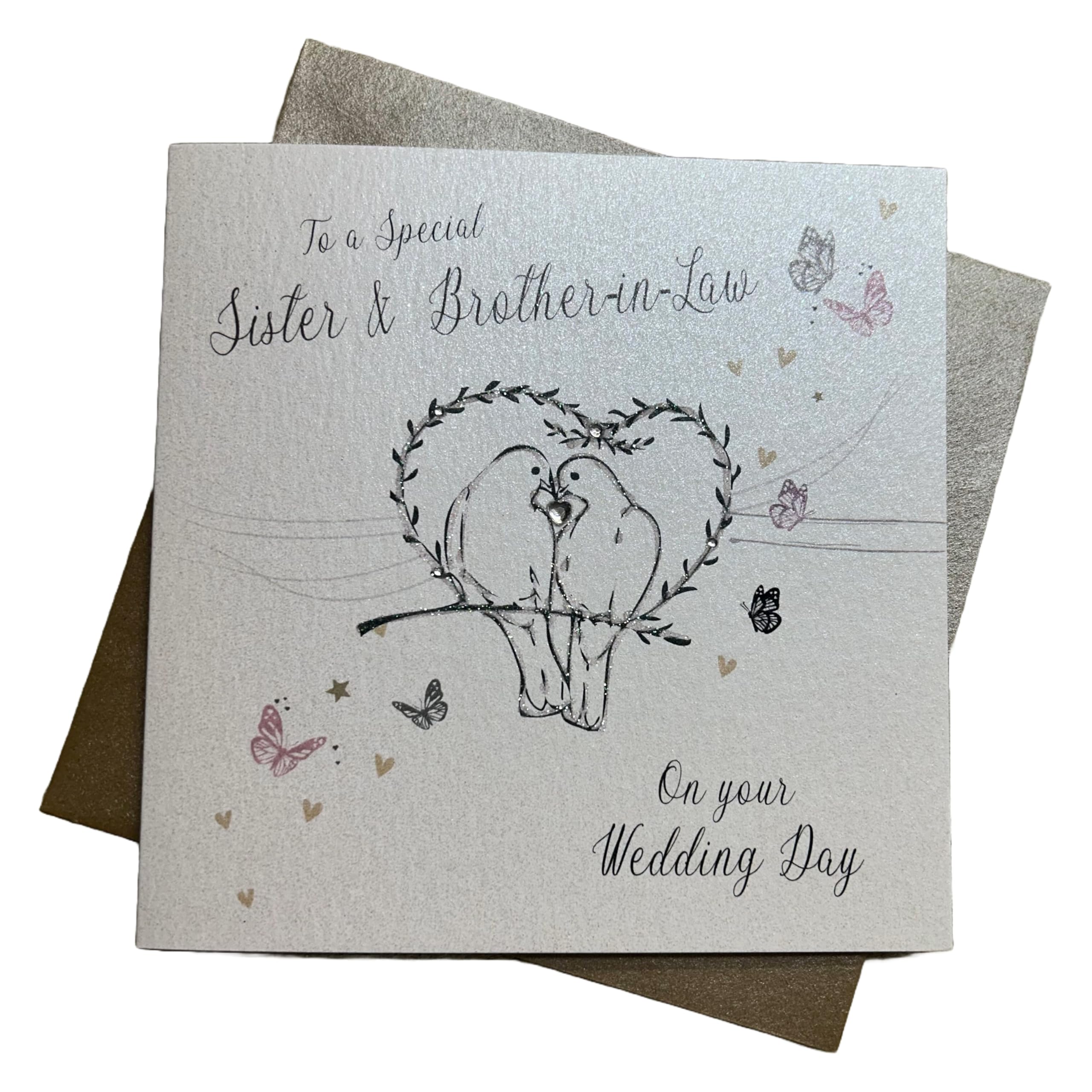 white cotton cards Sister and Brother-in-Law on Your Wedding Day Handmade Card, bd19