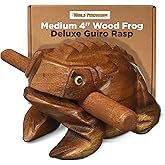 Deluxe Medium 4&rdquo; Wood Frog Guiro Rasp - Percussion Musical Instrument Tone Block - Wooden Instrument with Stick, Frog Noise Maker by World Percussion USA