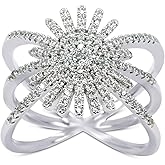 Savlano 18K White Gold Plated Cubic Zirconia Starburst Ring for Women