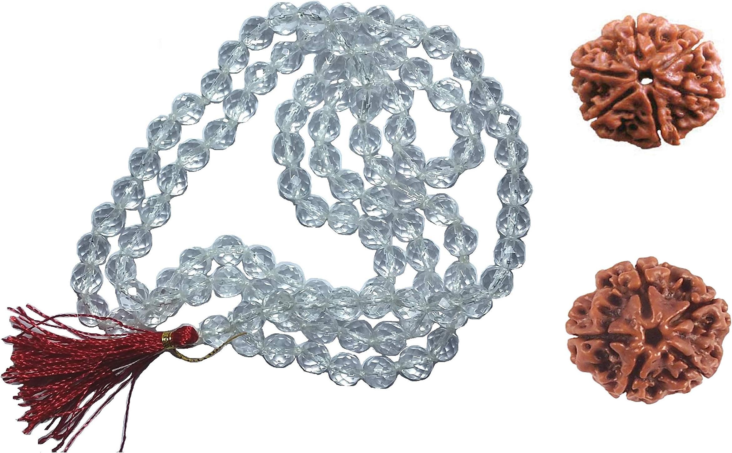 CHEZEL® Combo of Sphatik mala Super Diamond Cutting 6 mm Beads(108+1) with 5mukhi and 6 mukhi rudraksha(Multicolor)