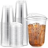 Baderke 25 Pcs Plastic Cups with Sip Lids Round Bottom Disposable Plastic Coffee Cups with Lids Clear Strawless Crystal Mugs for Iced Coffee Smoothie Cold Beverage Party Catering Supplies (16 oz)