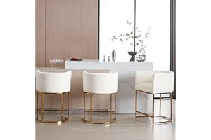 RIVOVA Contemporary Cream Velvet Bar Stools Set of 3, 24" Upholstered Fabric Counter Height Barstools Kitchen Counter Island Stools with Golden Metal Base