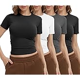 Dalavch 4 Pack Women's Workout Shirts Compression Short Sleeve Crew Neck Running Yoga Gym Athletic Fitted Crop T-Shirts Top