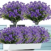 NOV FIRE Outdoor Artificial Fake Flowers - 8 Bundles Plastic Flowers Outdoor Plants UV Resistant Faux Flowers for Indoor Outdoor Garden Hanging Porch Window Box Wedding Decor(Purple)