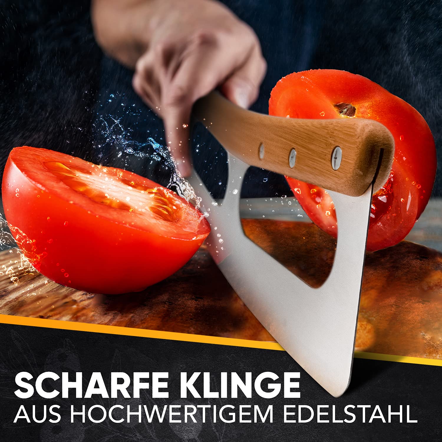 Loco Bird Pizzaschneider 34,5cm - Pizzamesser aus Edelstahl mit Bambusgriff - Pizza schneider mit Klingenschutz - Vielseitig einsetzbares Pizza Wiegemesser lustig - cutter scharfe Edelstahl Klinge 5