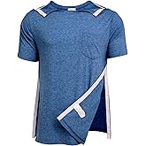 Deyeek Men's Post Shoulder Surgery Shirts Recovery Tear Away Short Sleeve Full Open Side Snap Adaptive Chemo Clothing
