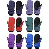 Newcotte 6 Pairs Winter Ski Mittens Kids Waterproof Warm Snow Gloves for Boys Girls Cold Weather Outdoor Activities