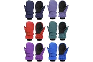 Newcotte 6 Pairs Winter Ski Mittens Kids Waterproof Warm Snow Gloves for Boys Girls Cold Weather Outdoor Activities