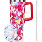 Lumumanber 40oz Valentines Day Tumbler with Handle and Straw, Birthday Christmas Gifts for Wife Girlfriend Bride, Stainless Steel Travel Mug Water Bottle, Heart Vacuum Insulated Cup
