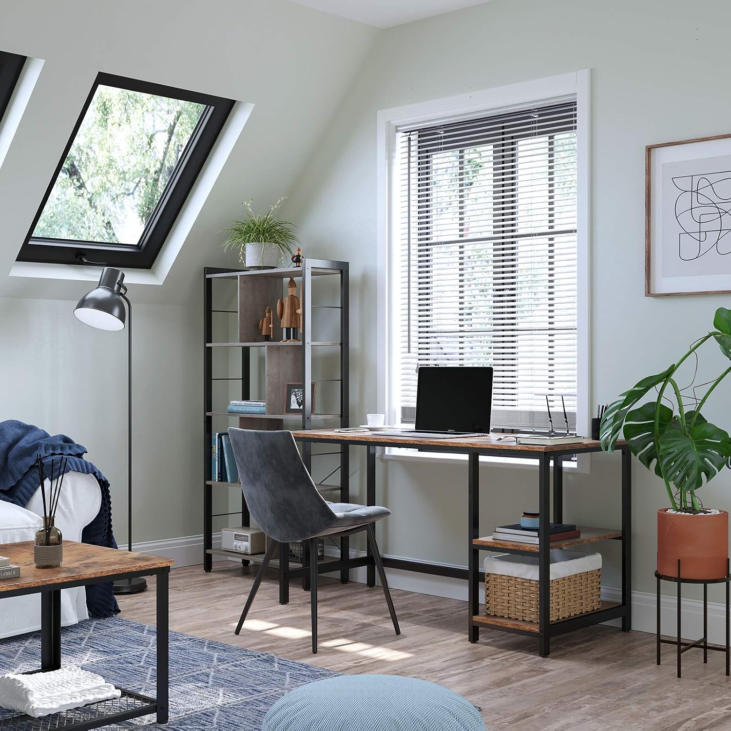 VASAGLE Computer Desk, Writing Desk with 2 Shelves on Left or Right, Work Table for Office Living Room Steel Frame - Image 3