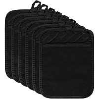 6Pcs Pot Holder with Pocket for Kitchen Black Pocket Pot Holder Set Cotton Heat Resistant Potholder Terry Cloth Coaster…