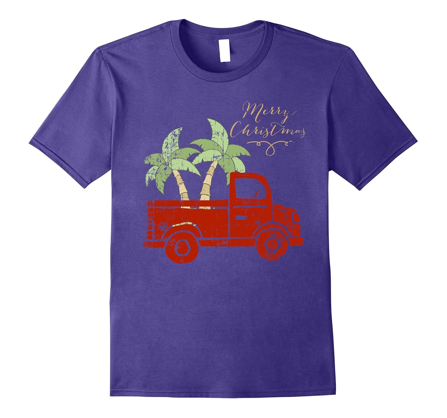 Vintage Merry Christmas Truck Palm Trees Trending T-Shirt-Rose