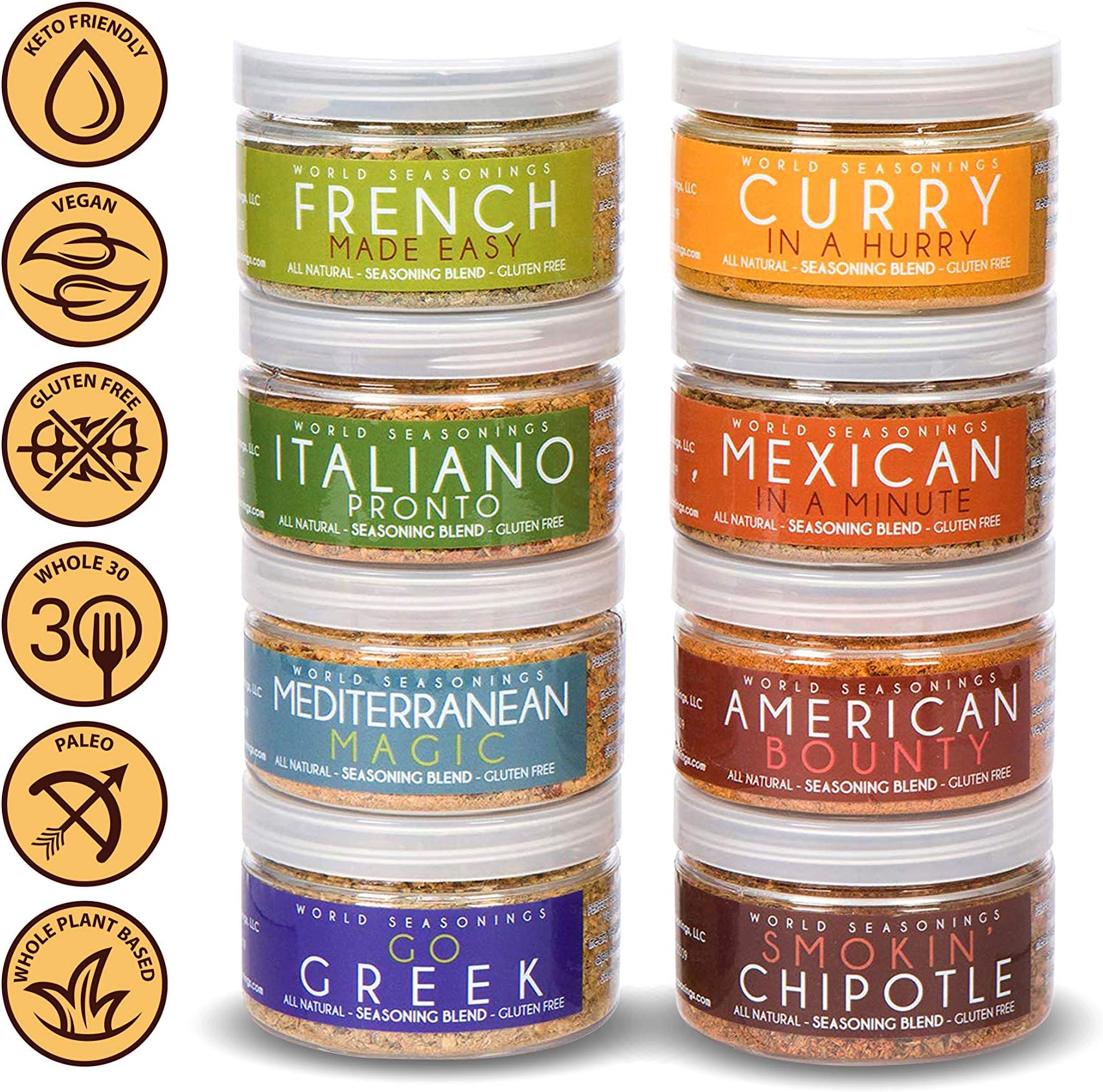 Greek Seasoning - Italian Seasonings - French Fry Seasoning - Mexican Seasoning - Chipotle Seasoning - Curry Seasoning - Mediterranean Seasoning - Bbq Dry Rub - World Seasonings - VARIETY 8 PACK