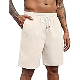 COOFANDY Mens Linen Shorts Casual Drawstring Elastic Waist Lightweight Summer Vacation Beach Shorts