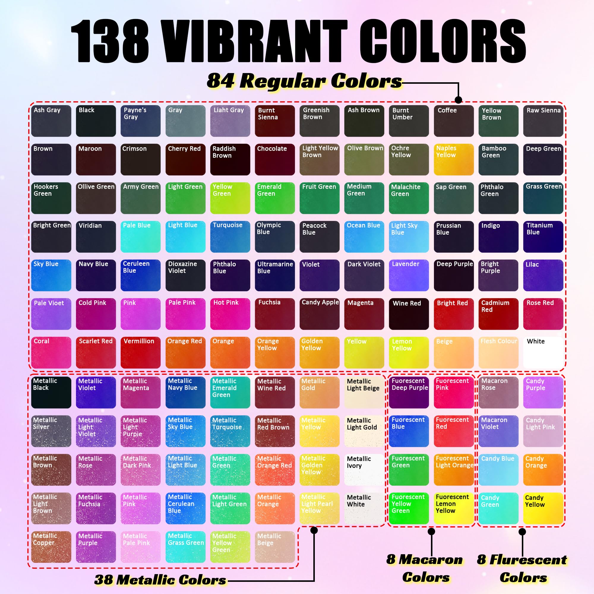 WINSONS Wasserfarbkasten 138 lebendige Farben, Mini-Palette, Pinseln und Aquarellblättern, Ungiftig und Hochpigmentiert 7