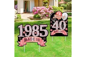 Puyruiv 2Pcs Rose Gold 40th Birthday Yard Sign Decoration for Women,Happy 40th Birthday Made in 1985 Lawn Sign Party Supplies, Forty Year Old Birthday Yard Decor Stakes