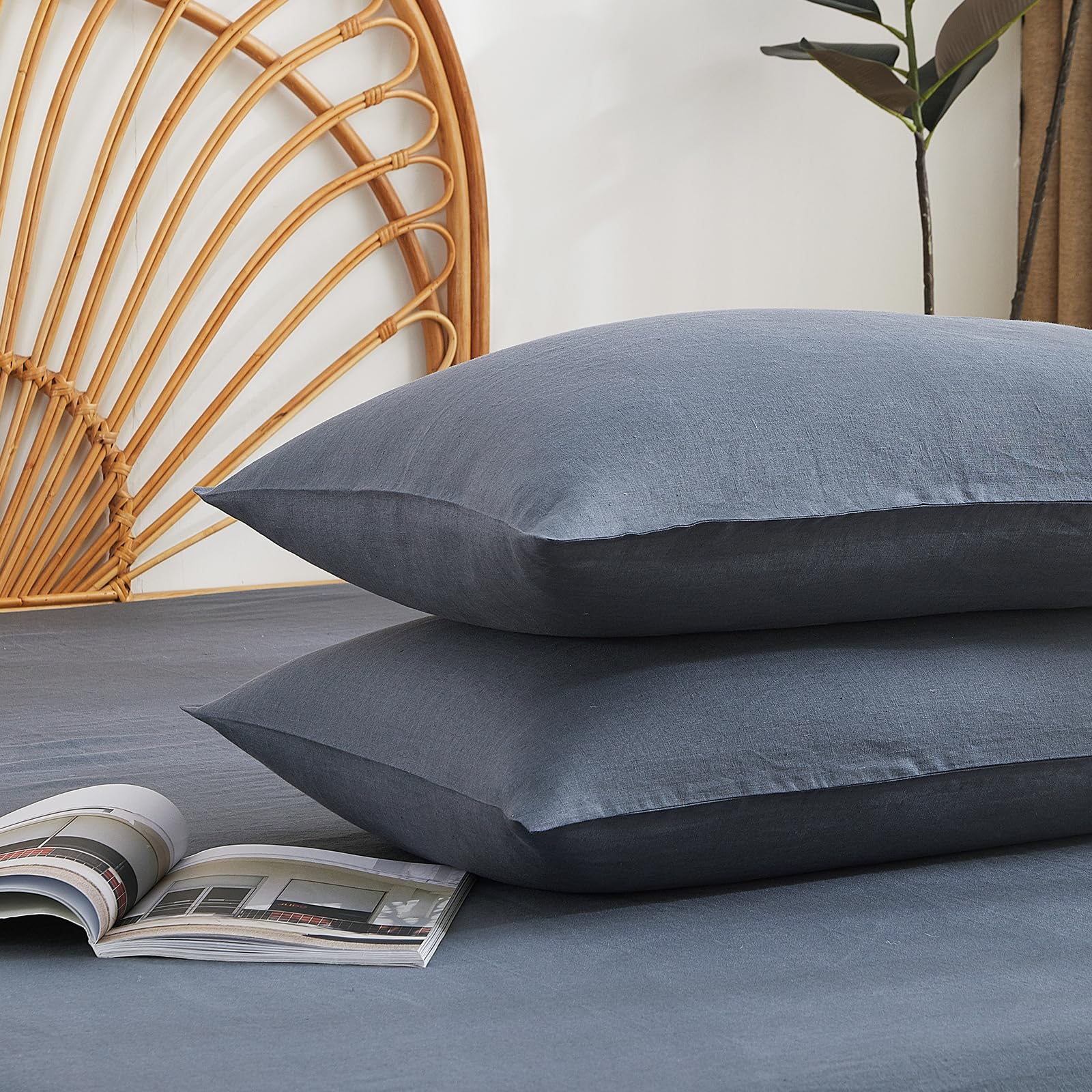 Photo 1 of 100% French Linen Pillowcase Set of 2, Breathable Envelope Closure Soft Linen Pillow Cover,Soft Luxury Hotel & Home Use, Gift