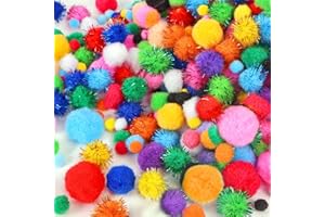 Aoibrloy [1200PCS] 1000 PCS Assorted Size Pom Poms with 200 PCS Wiggle Eyes, 20 Colors Craft Pom Poms Ball for Kids DIY Art Creative Crafts Projects and Decorations