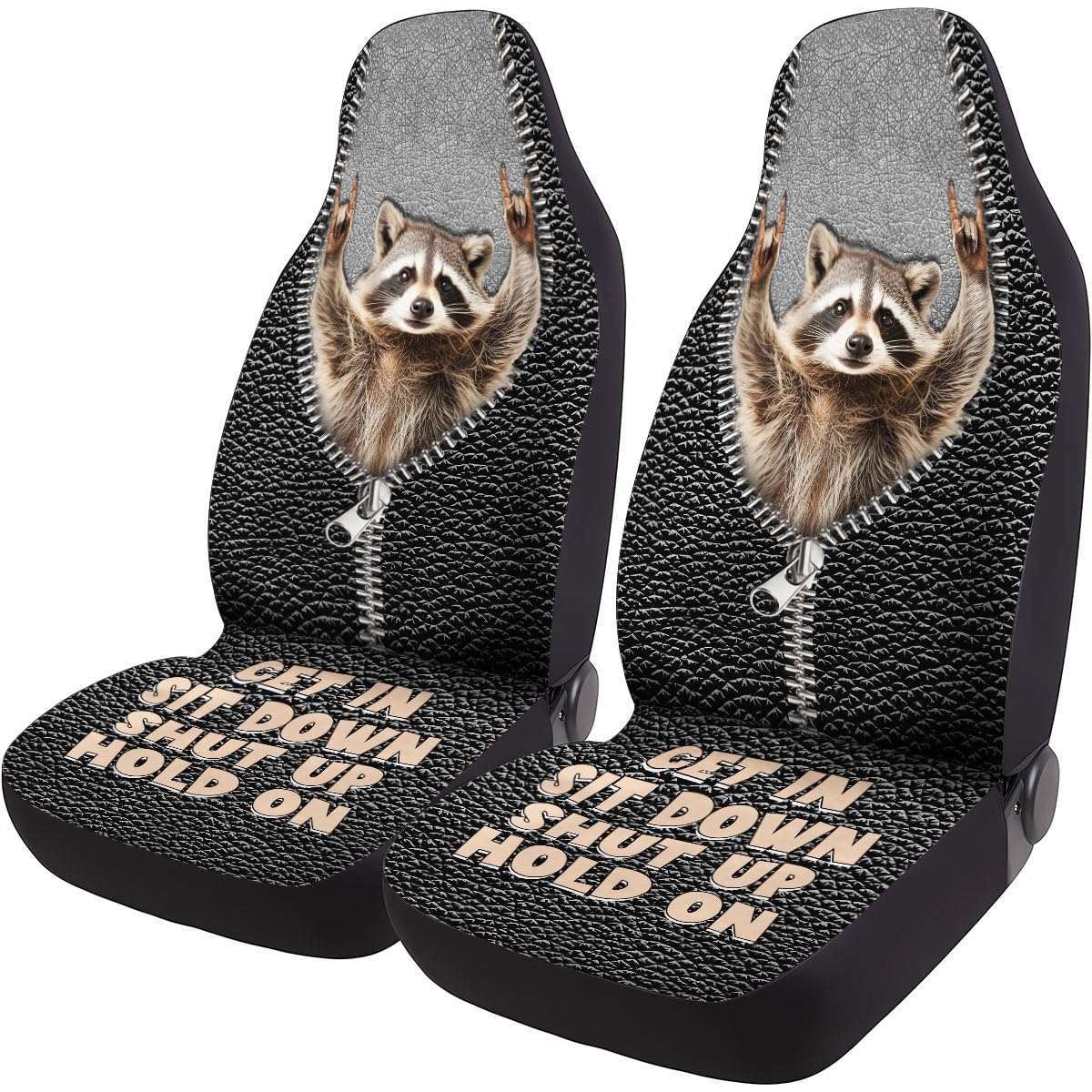 GENANY Funny Raccoon Car Seat Covers Set of 2, Racoon Breathable Front Seat Covers for Truck Sedan SUV, Funny Car Accessories, Raccoon Gift for Women Men Image