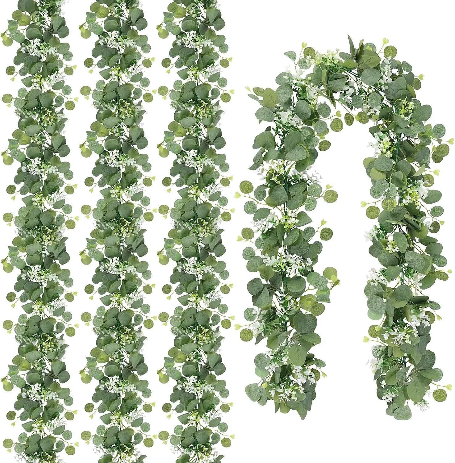 N&T NIETING 4Pcs Artificial Eucalyptus Garland Vines, 6ft Artificial Hanging Plants Faux Eucalyptus Leaves Artificial Greenery Garland For Wedding Party Table Indoor Outdoor Home Decor
