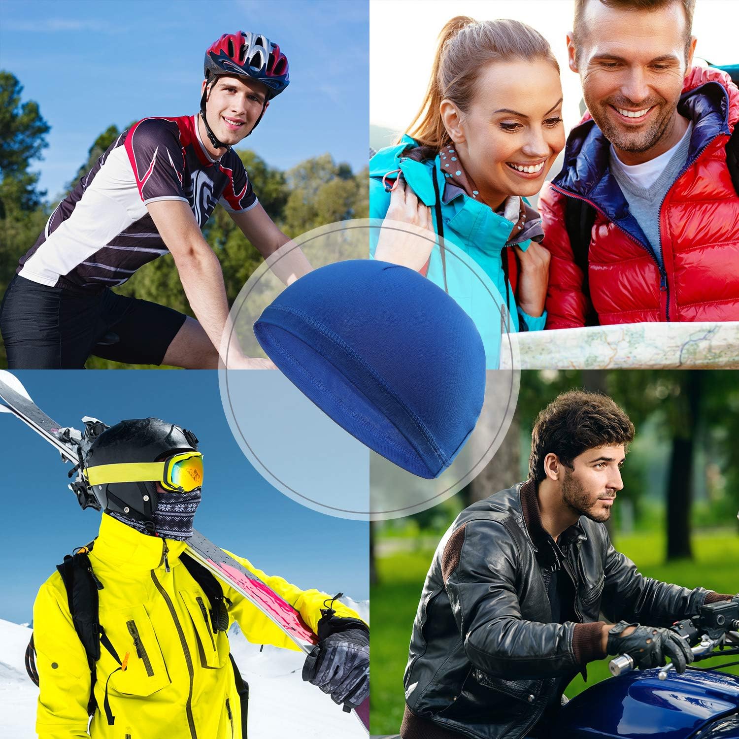 6 Pieces Skull Cap Running Hats Sweat Wicking Hats Cooling Beanie Cap Cycling Helmet Liner for Men and Women (Black, Blue, Grey): Clothing