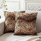 CARRIE HOME Soft Plush Leopard Print Faux Fur Decorative Throw Pillow Covers for Home Couch Sofa (Set of 2, 18x18 inch)