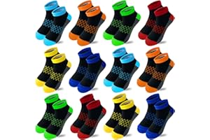 Tsmollyu 12 Pairs Boy Half Cushioned Low Cut Ankle Athletic Cotton Socks for Little Big Kids Age 3-10