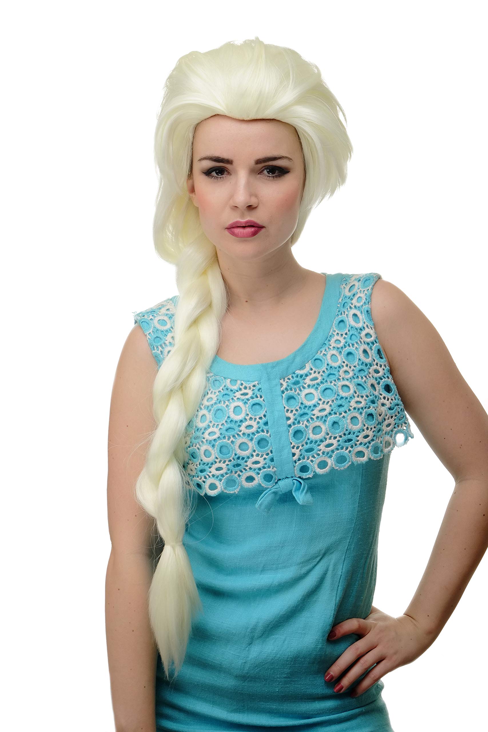 WIG ME UP GFW2072L-613A Lady Quality Wig Cosplay backcombed long braided ponytail white blond Snow Queen Ice Princess 37inch