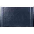 DACASSO Bonded Leather Desk Pad with Side Rails - Luxury Leather Desk Blotter for Writing (30 x 18, Navy Blue)