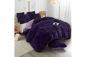 XeGe Cozy Plush Shaggy Duvet Cover, Luxury Soft Fluffy Furry Solid Color Comforter Cover, 1 PC Bedding for Girls Women Bedroom (1 Faux Fur Fuzzy Quilt Cover), Zipper Closure (Queen Size, Purple)