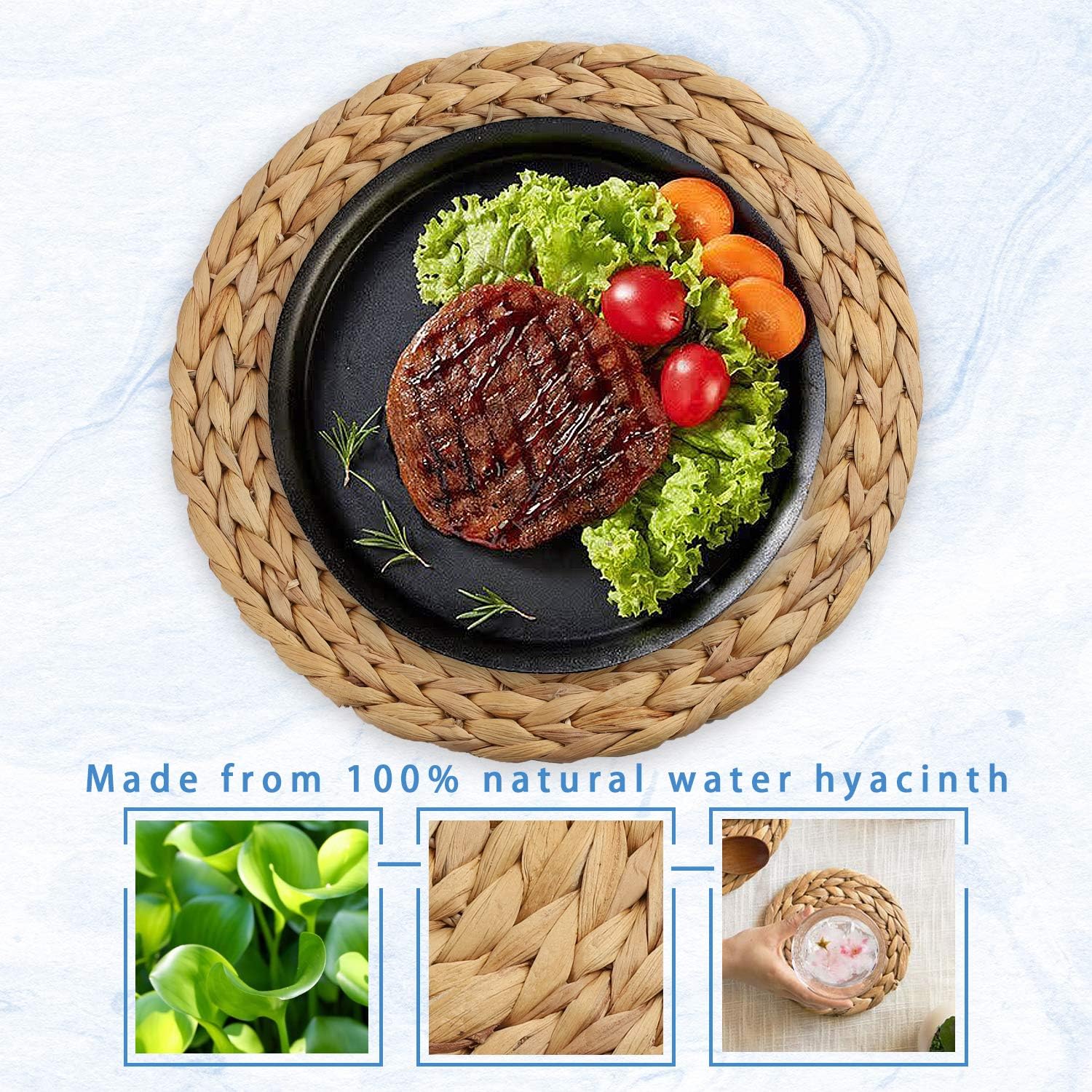 primebabe 6 Pack Woven Placemats, Round Water Hyacinth Weave Placemat Braided Rattan Tablemats 11.8”: Home & Kitchen