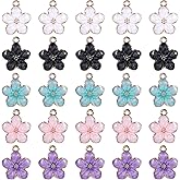 25PCS Flower Charms, 5 Colors Flower Pendant, Enamel Charms for Jewelry Making, Colorful Alloy Pendants for Necklaces, Bracelets, Anklets, Earrings and DIY Crafts (Pink, Purple, Blue, White, Black)