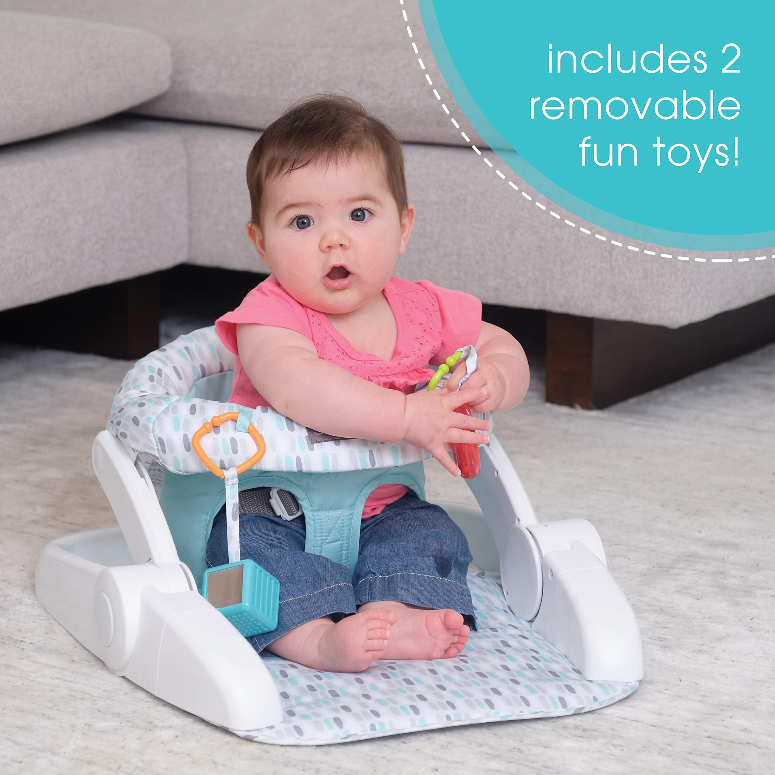 Summer Infant Learn-to-Sit 2-Position Floor Seat (Rolling Stones) – Sit Baby Up in This Adjustable Baby Activity Seat Appropriate for Ages 4-12 Months – Includes Toys