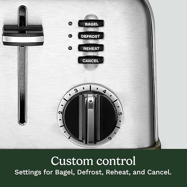 CUISINART 4 SLICE COMPACT STAINLESS STEEL TOASTER WITH EXTRA-WIDE SLOTS FOR BREAD, FRENCH TOAST, BAGELS & PASTRIES, DEFROST & REHEAT FUNCTIONS, CPT-180P1, BRUSHED STAINLESS, REMOVABLE CRUMB TRAY