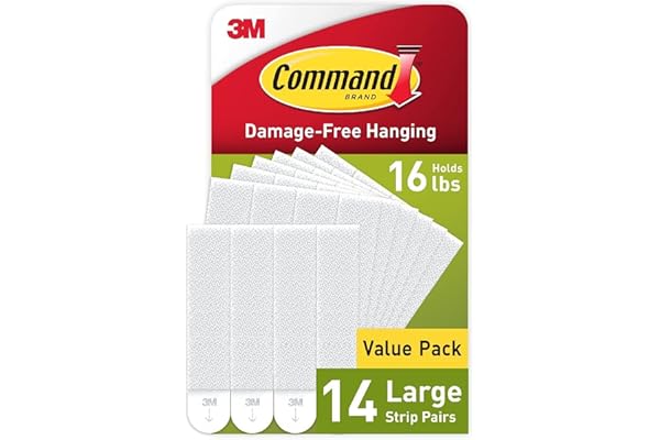 Command Large Picture Hanging Strips, White, Holds up to 16 lbs, 14-Pairs, Easy to Open Packaging