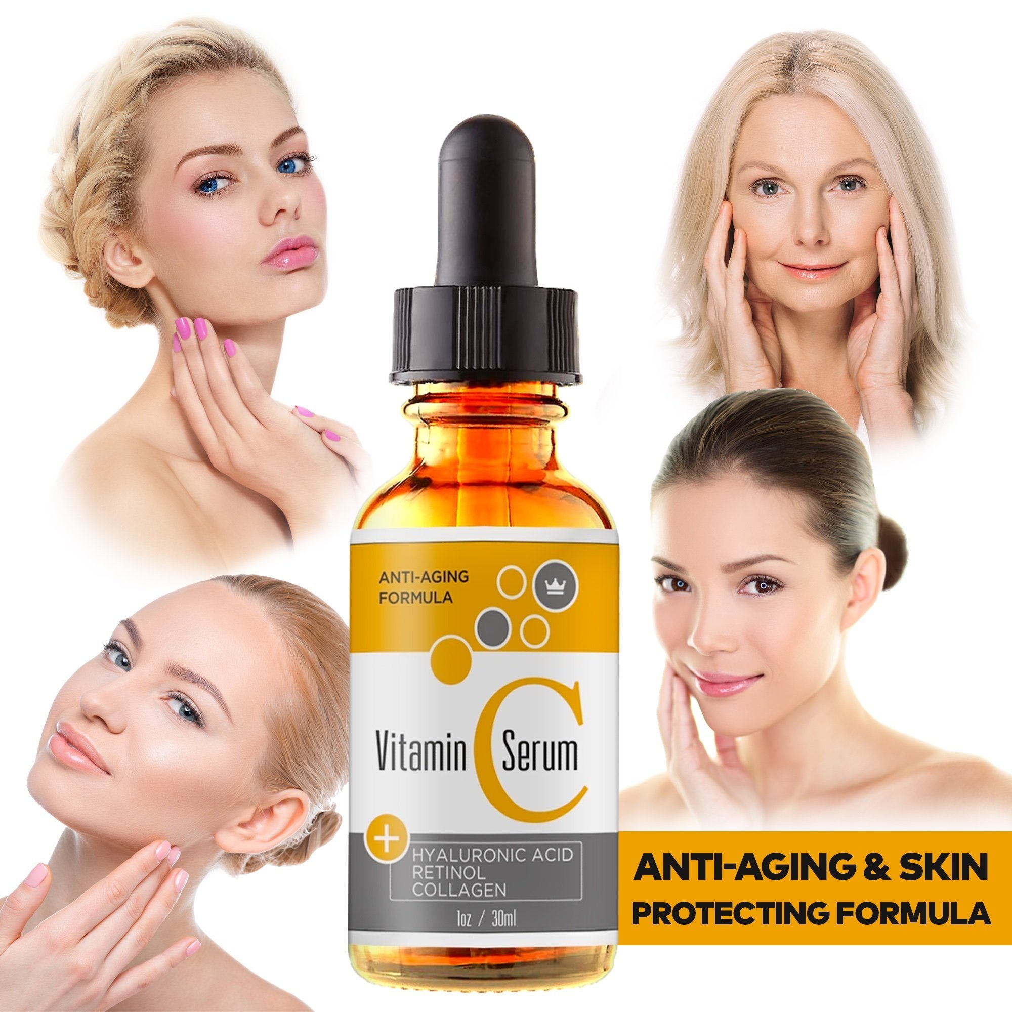 Vitamin C Serum for Face with Retinol & Pure Hyaluronic Acid - USA Made - Anti-Aging Collagen Facial Serum - Best Anti-Wrinkle Solution for Skin and Neck