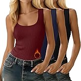 Oakgarden 3 Pack Women's Thermal Tank Tops Ribbed Scoop Neck Cotton Sleeveless Undershirts Fleece Lined Camisole Base Layer