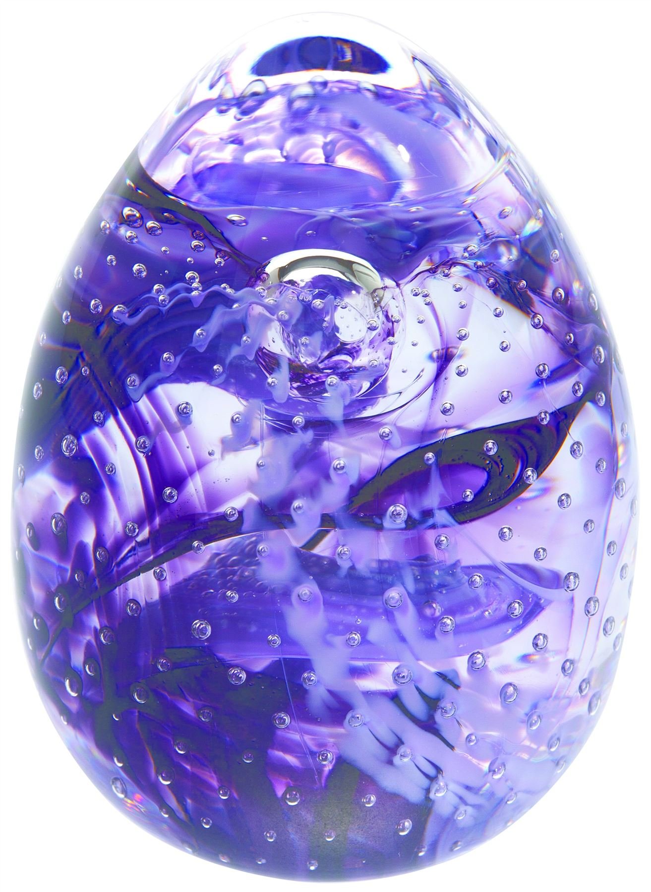 Caithness Glass Blessings Purple Paperweight | Purple | 65mm x 50mm | Handcrafted in Scotland | an Eye-catching Swirl of Emerald Green Glass is Captured Inside | Ornamental | Gift Boxed