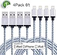 Xcords(TM) Lightning Cable, 4Pack 6FT Nylon Braided 8 Pin iPhone Charging Cable Cord Compatible with iPhone 7/7+ /6s /6s+ /6+ /6 /5s /5c /5 /iPad Mini /iPad Air /iPad5 /iPod iOS10(White)